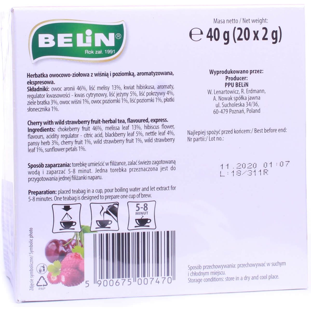 Чай фруктово-трав'яний Belin з вишнею та суницями, 40 г (20 шт. по 2 г) (775637) - фото 2