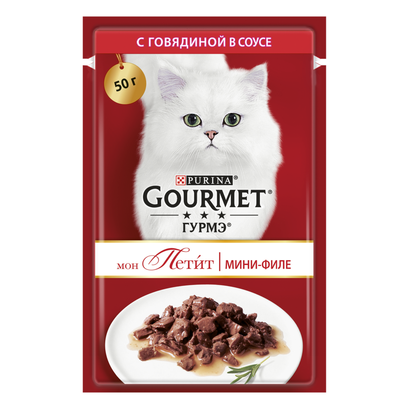 Вологий корм Purina Gourmet Mon Petit для дорослих котів, шматочки з яловичиною в соусі, 50 г (12466702) - фото 1