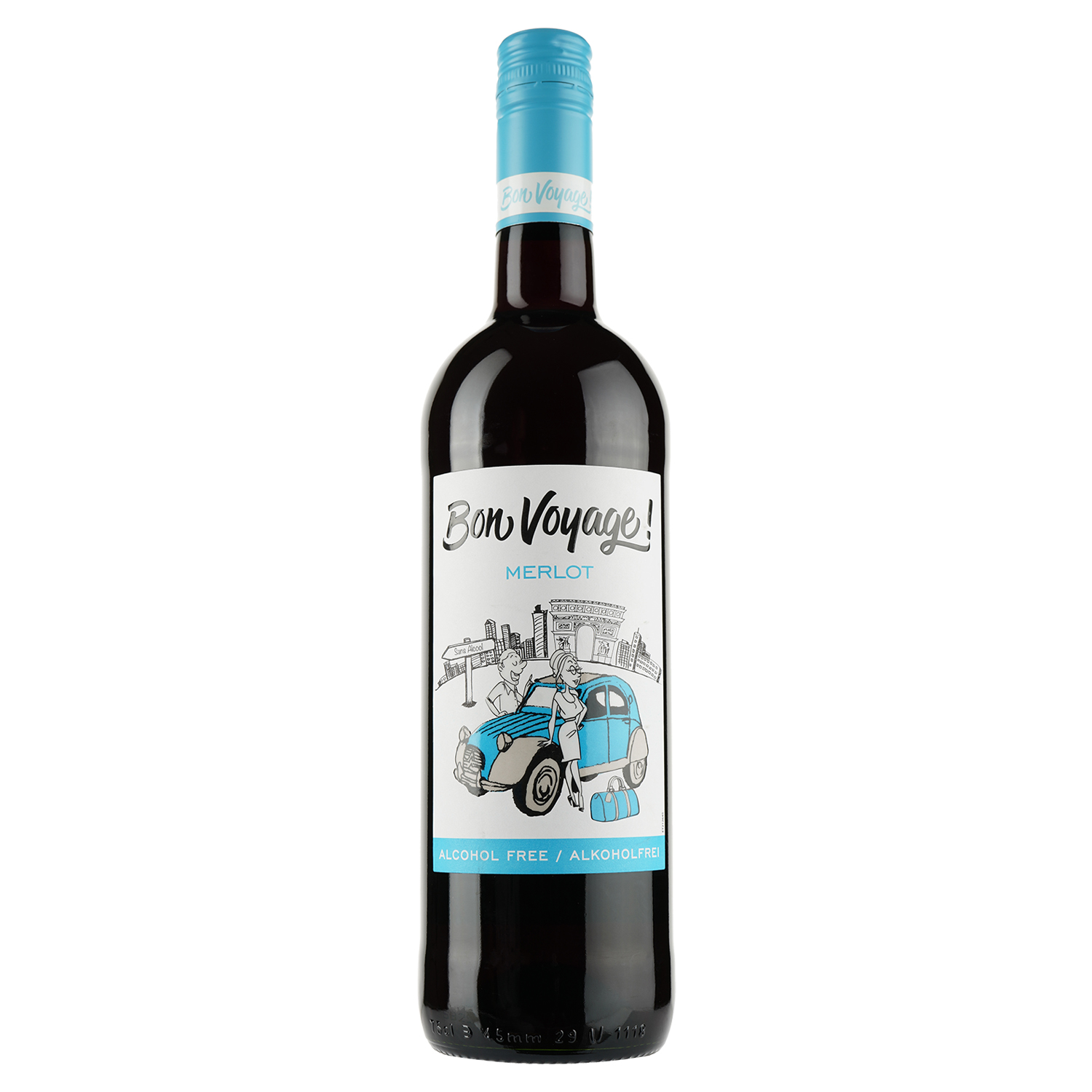 Вино Bon Voyage Merlot Alcohol Free, червоне, напівсухе, 0,5%, 0,75 л - фото 1