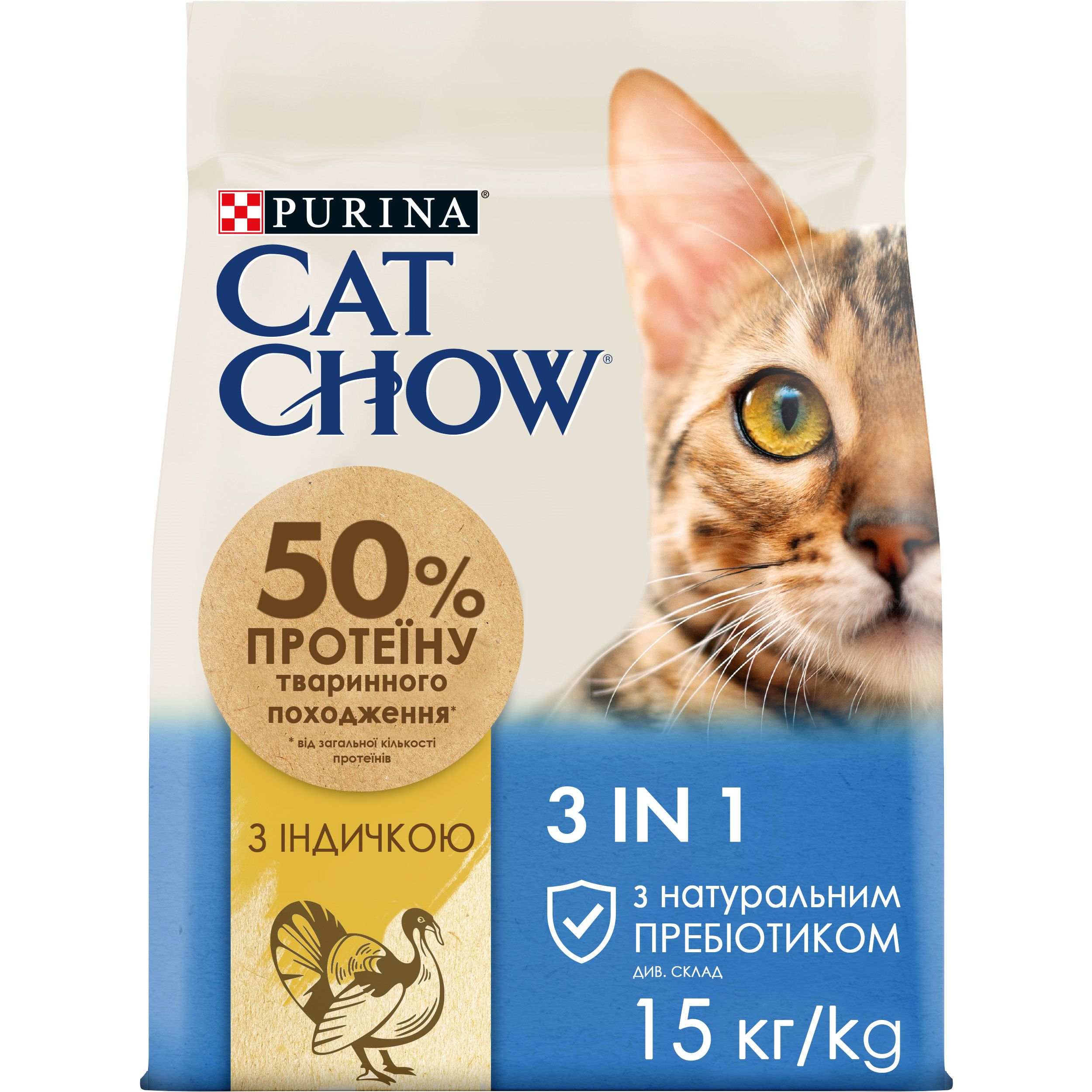 Сухой корм для кошек Cat Chow Feline 3-in-1 с курицей 15 кг - фото 1