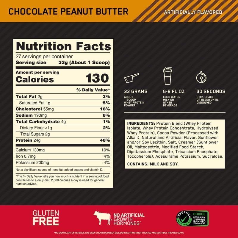 Сироватковий протеїн Optimum Nutrition Whey Gold Standard Chocolate peanut butter 2.27 кг - фото 4