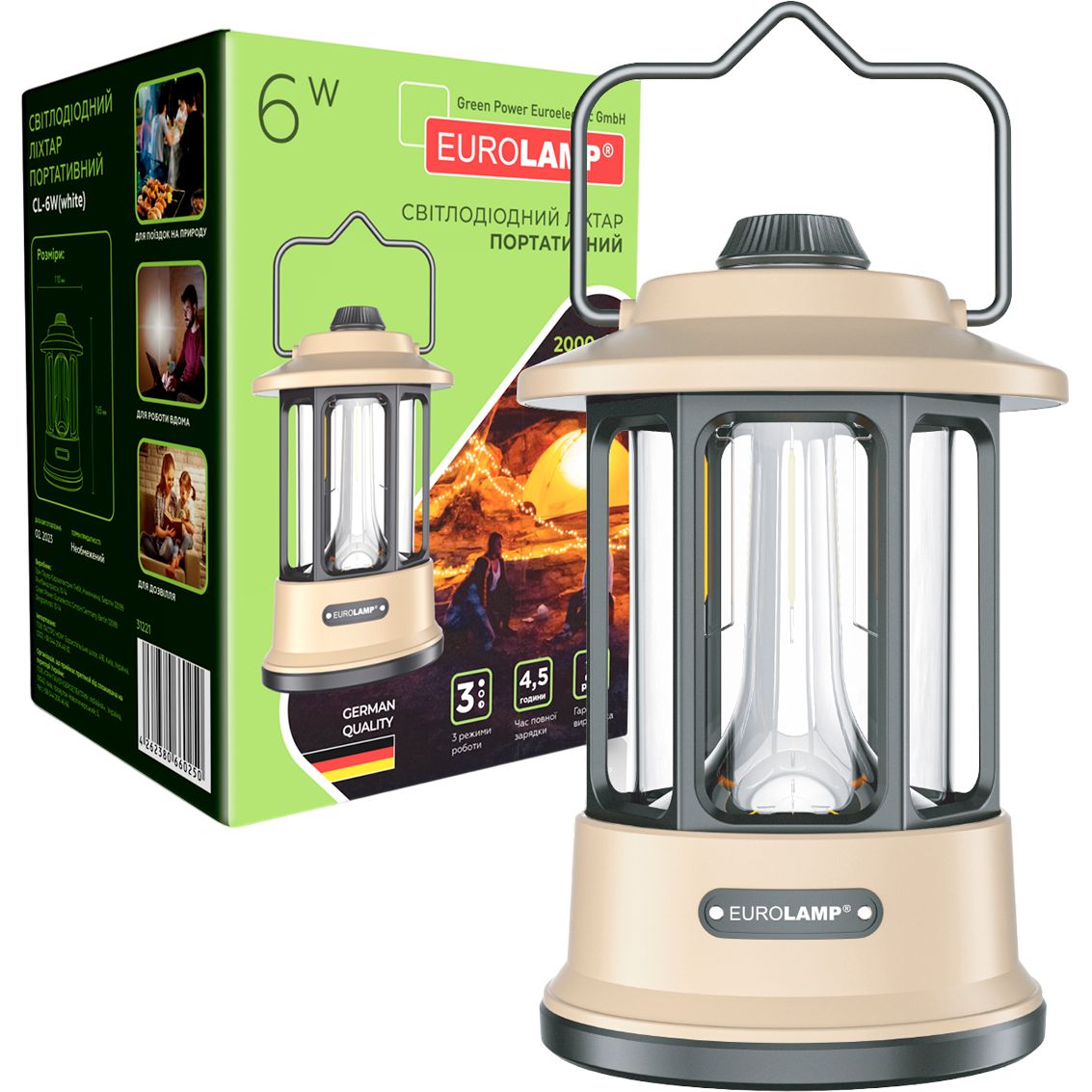 Світлодіодний ліхтар Eurolamp портативний 6W battery+Type-C білий (CL-6W(white)) - фото 1