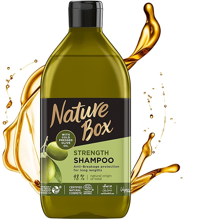 Шампунь для зміцнення довгого волосся та протидії ламкості Nature Box з оливковою олією холодного віджиму 385 мл - фото 3