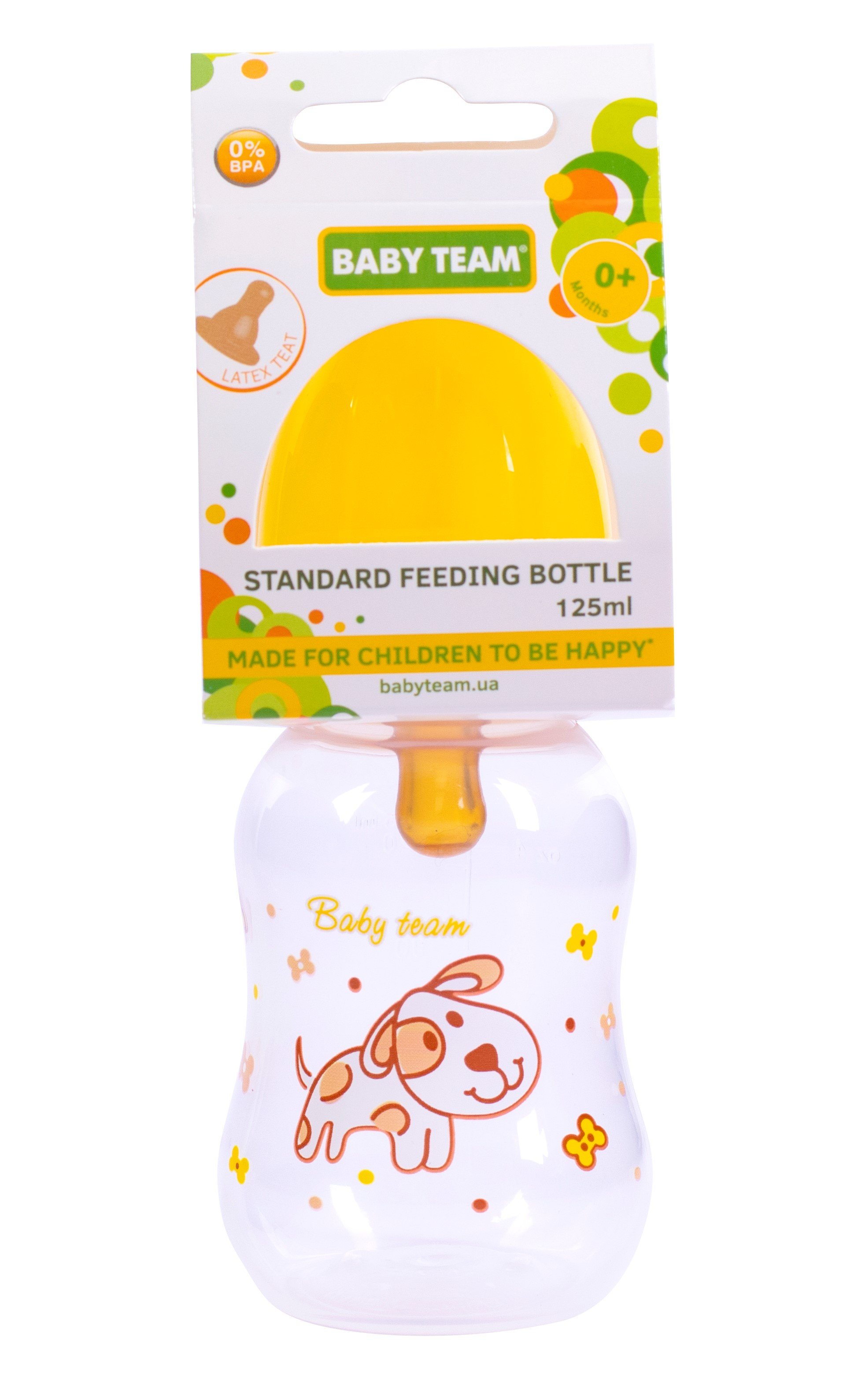 Бутылочка для кормления Baby Team, с латексной соской, 125 мл, желтый (1300_желтый) - фото 3