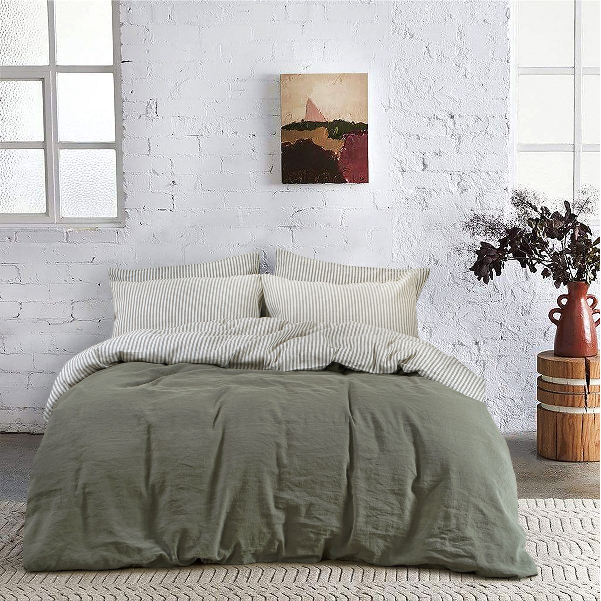 Комплект постельного белья Lotus Home Karlin stripe linen евро хаки (svt-2000022333511) - фото 2