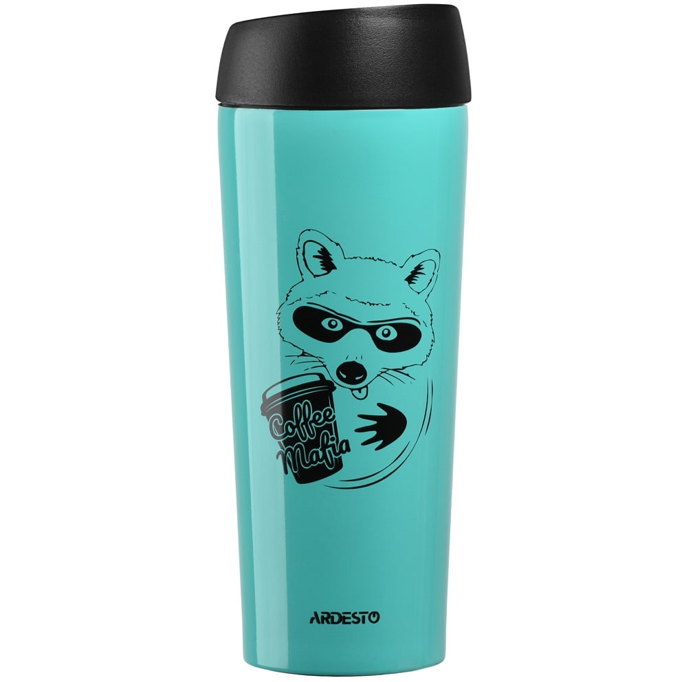 Термокружка Ardesto Coffee time Raccon, 450 мл, бірюзовий (AR2645DTB) - фото 1