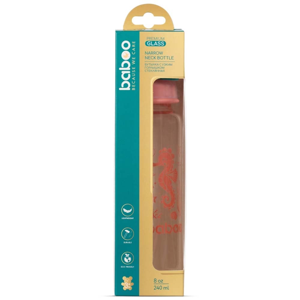 Скляна пляшечка для годування Baboo Sea Life Антиколікова, 240 мл, 3+ міс., помаранчева (3-118) - фото 4