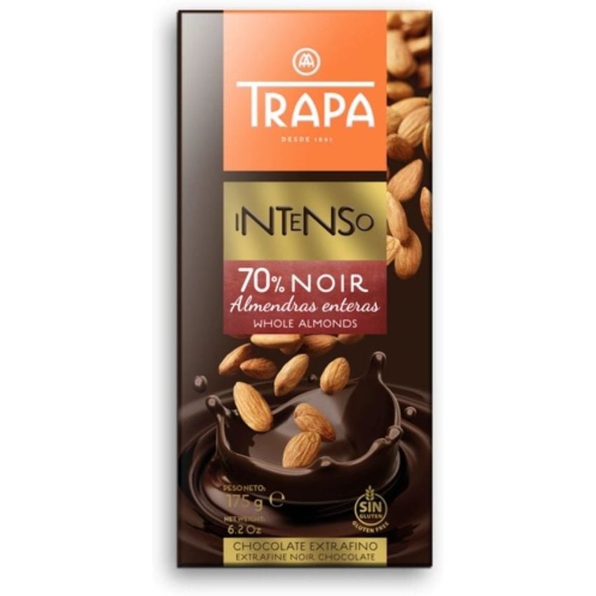 Шоколад чорний Trapa Intenso, з цілісним мигдалем, 175 г - фото 1