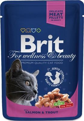 Вологий корм для кішок Brit Premium Cat pouch, лосось і форель, 100 г - фото 1