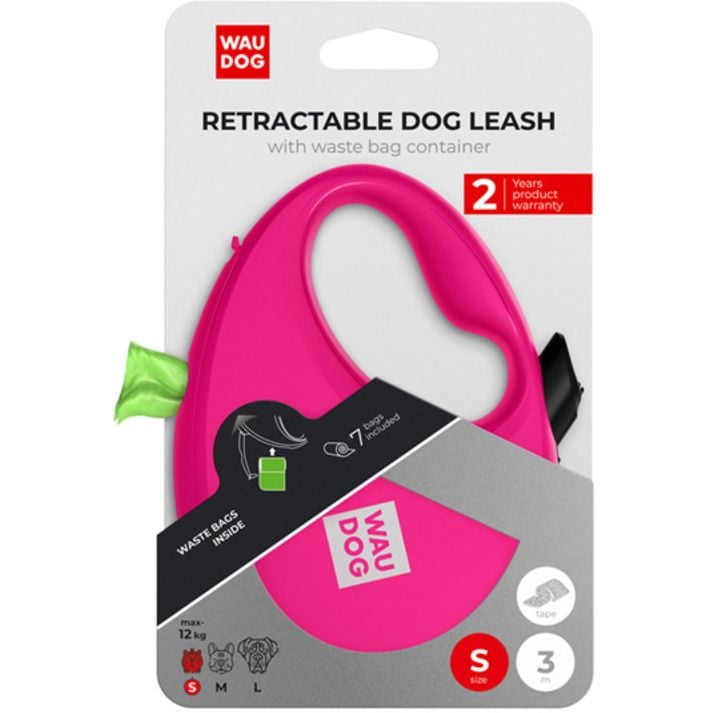 Повідець-рулетка для собак Waudog R-leash з контейнером для пакетів, світловідбивна стрічка, S до 12 кг, 3 м рожевий - фото 6