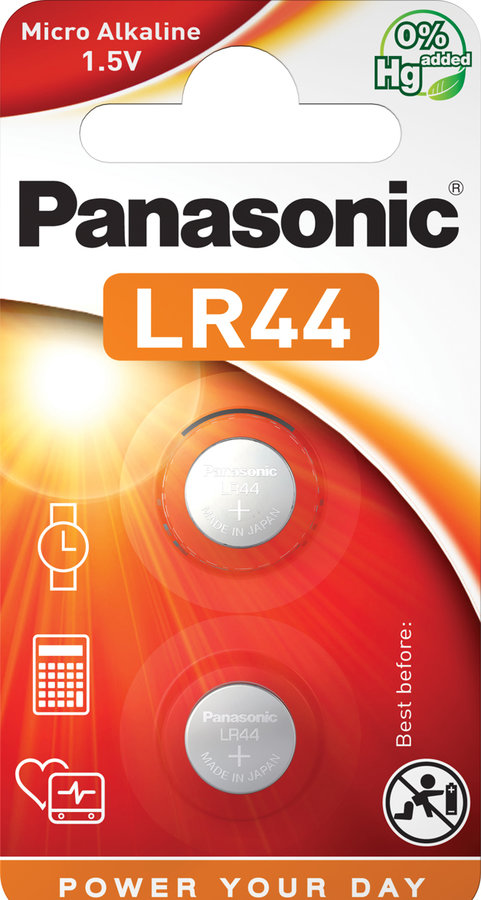 Батарейки Panasonic 1,5V LR44, 2 шт. (LR-44EL/2B) - фото 1