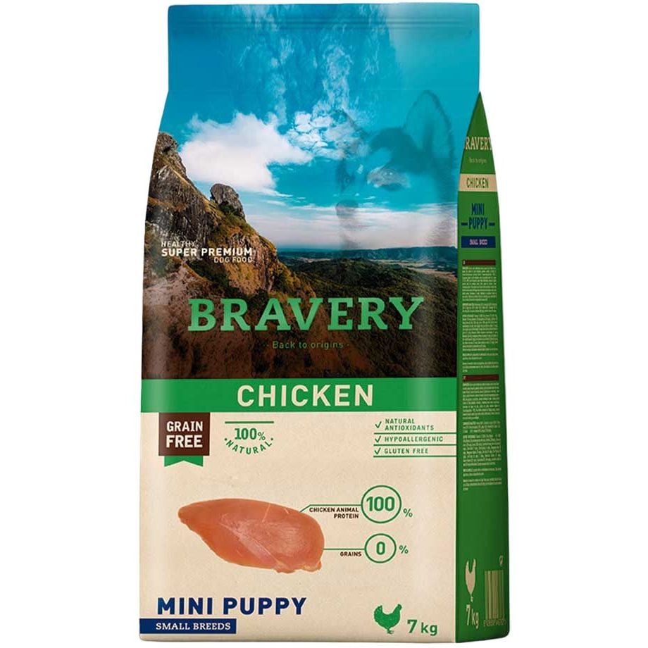 Сухий корм для цуценят дрібних порід Bravery Chicken Mini Puppy, з куркою, 7 кг - фото 1