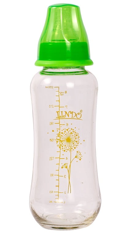 Скляна пляшечка для годування Lindo Next to Nature, вигнута, 250 мл, зелений (Pk 1010 зел) - фото 1