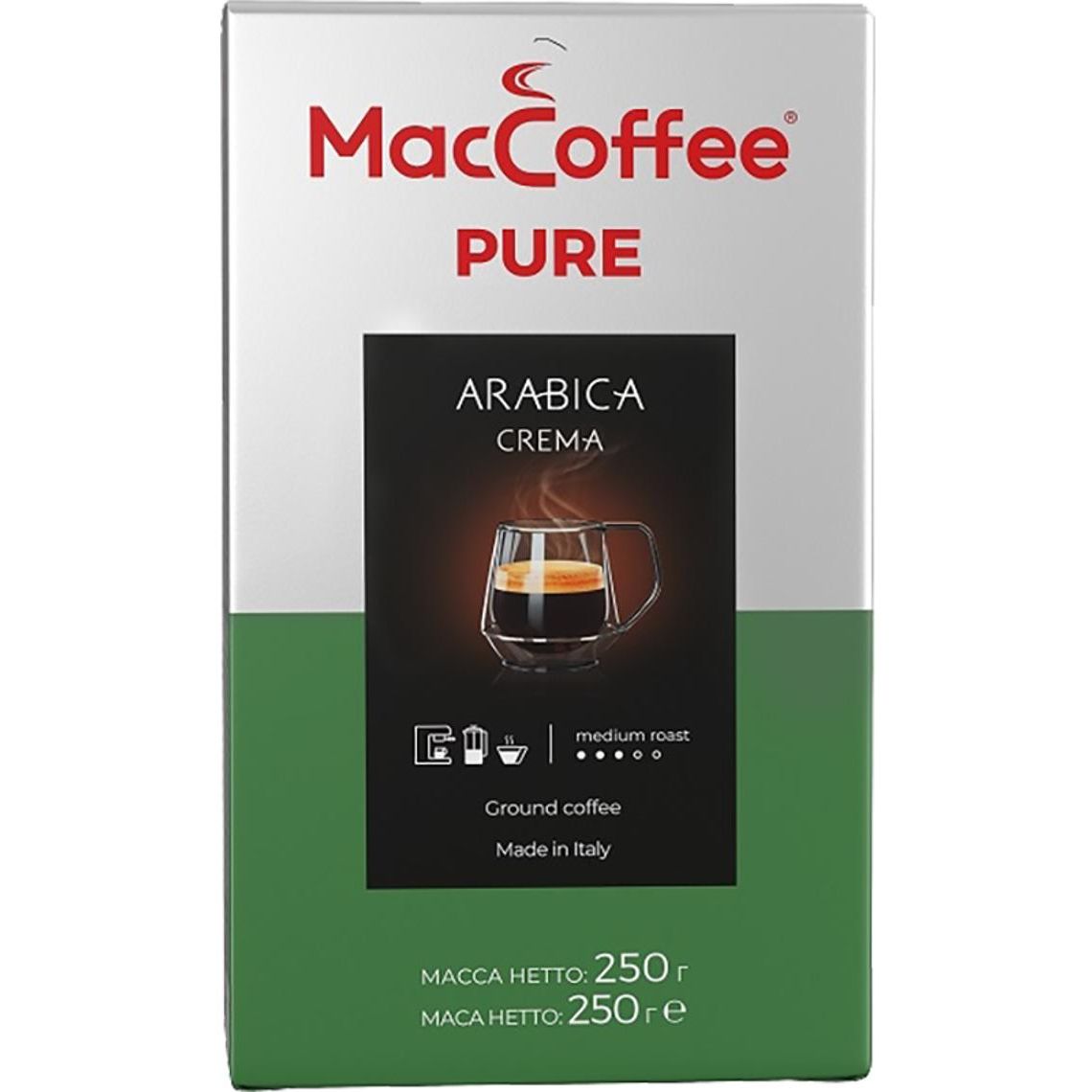 Кава мелена MacCoffee Arabica Crema Pure, натуральна, смажена, 250 г (882594) - фото 1