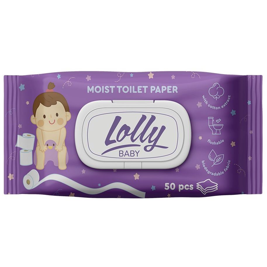 Влажная туалетная бумага Lolly Baby с экстрактом хлопка 50 шт. - фото 1