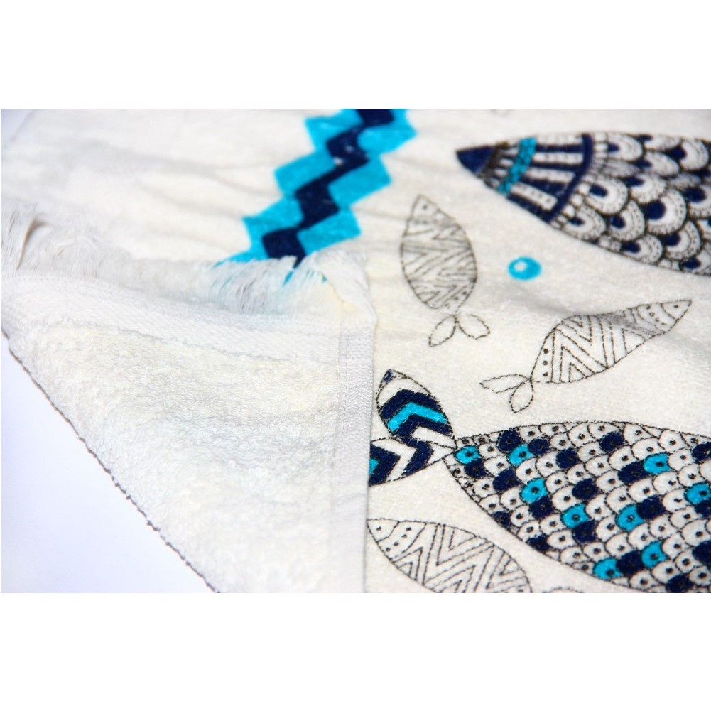 Рушник махровий IzziHome Фіш модерн, 40х60 см, білий із синім (602138) - фото 2