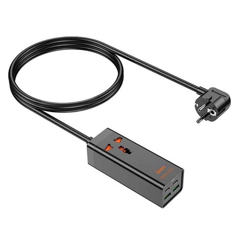 Сетевой фильтр удлинитель Hoco AC-10A 1x220V+2хUSB+ 2хType-C 65W 1.5м 220В Black - фото 3