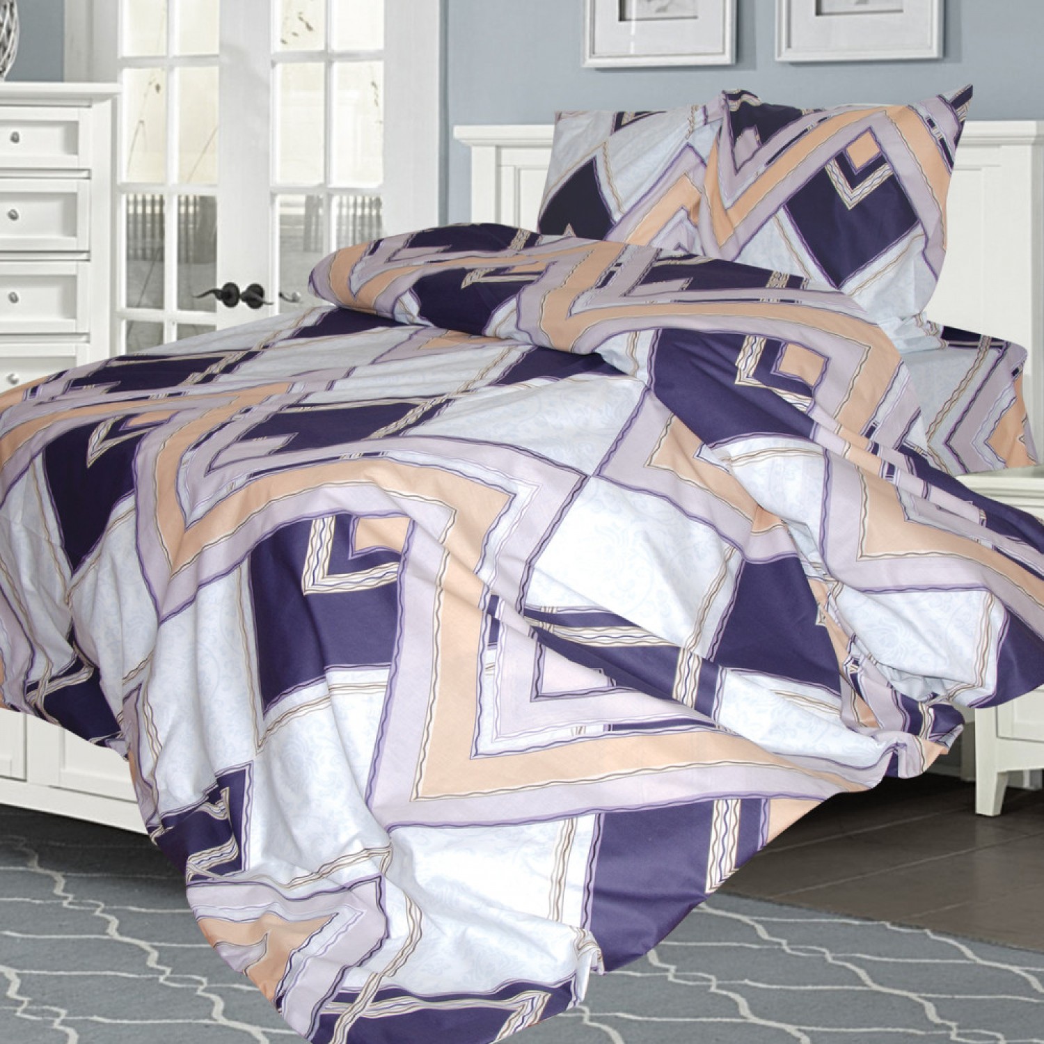 Комплект постельного белья Ярослав Бязь элегант евро бело-фиолетовый (428_ob541) - фото 1