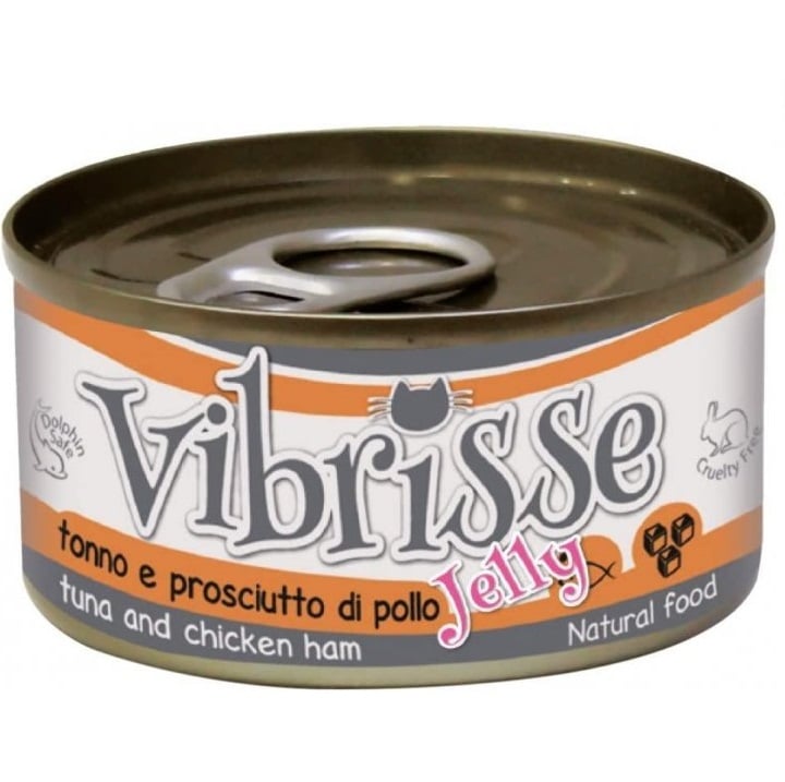 Вологий корм для котів Vibrisse Jelly, тунець куряча шинка в желе, 70 г (C1018429) - фото 1