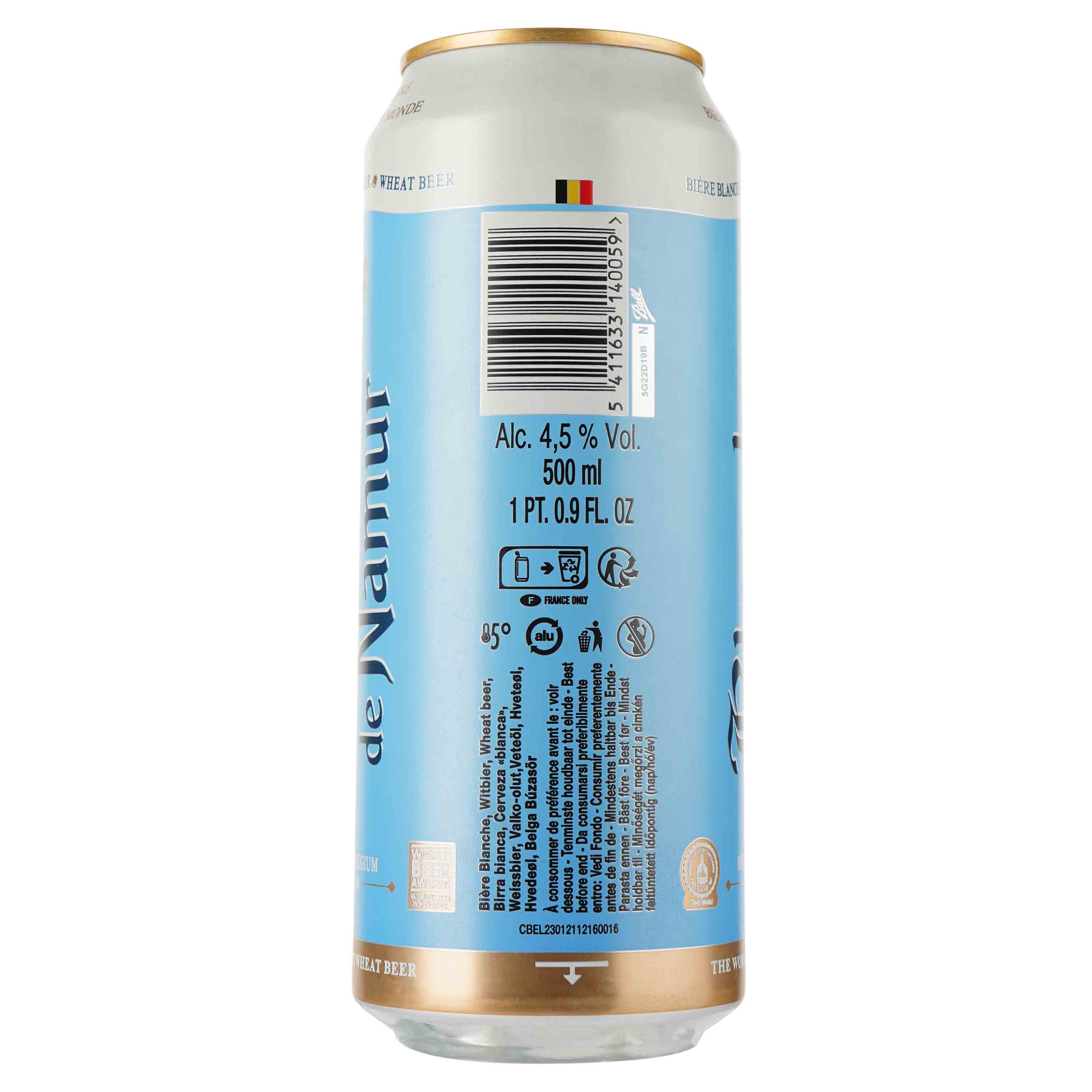 Пиво Blanche De Namur, светлое, нефильтрованное, 4,5%, ж/б, 0,5 л (593929) - фото 2