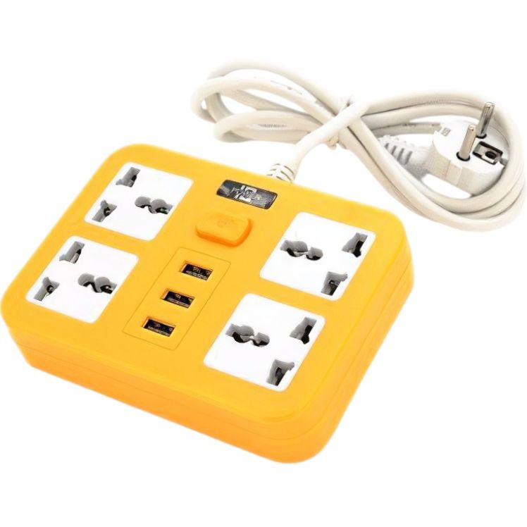 Сетевой фильтр ТВ-Т15 4 розетки + 3 USB 2 м сечение 3х0.75 мм 2500W Yellow - фото 1