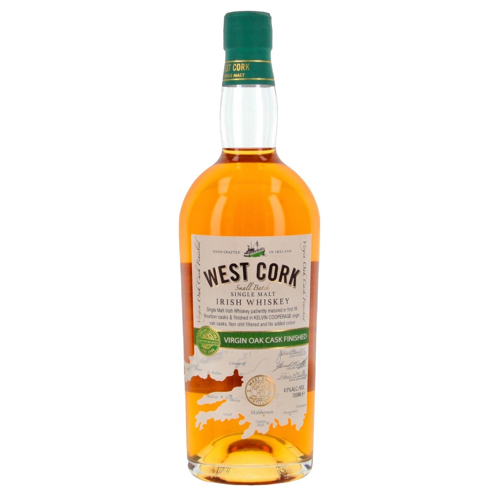 Виски West Cork Small Batch Virgin Cask Single Malt Irish Whiskey, 43%, 0,7 л - фото 1