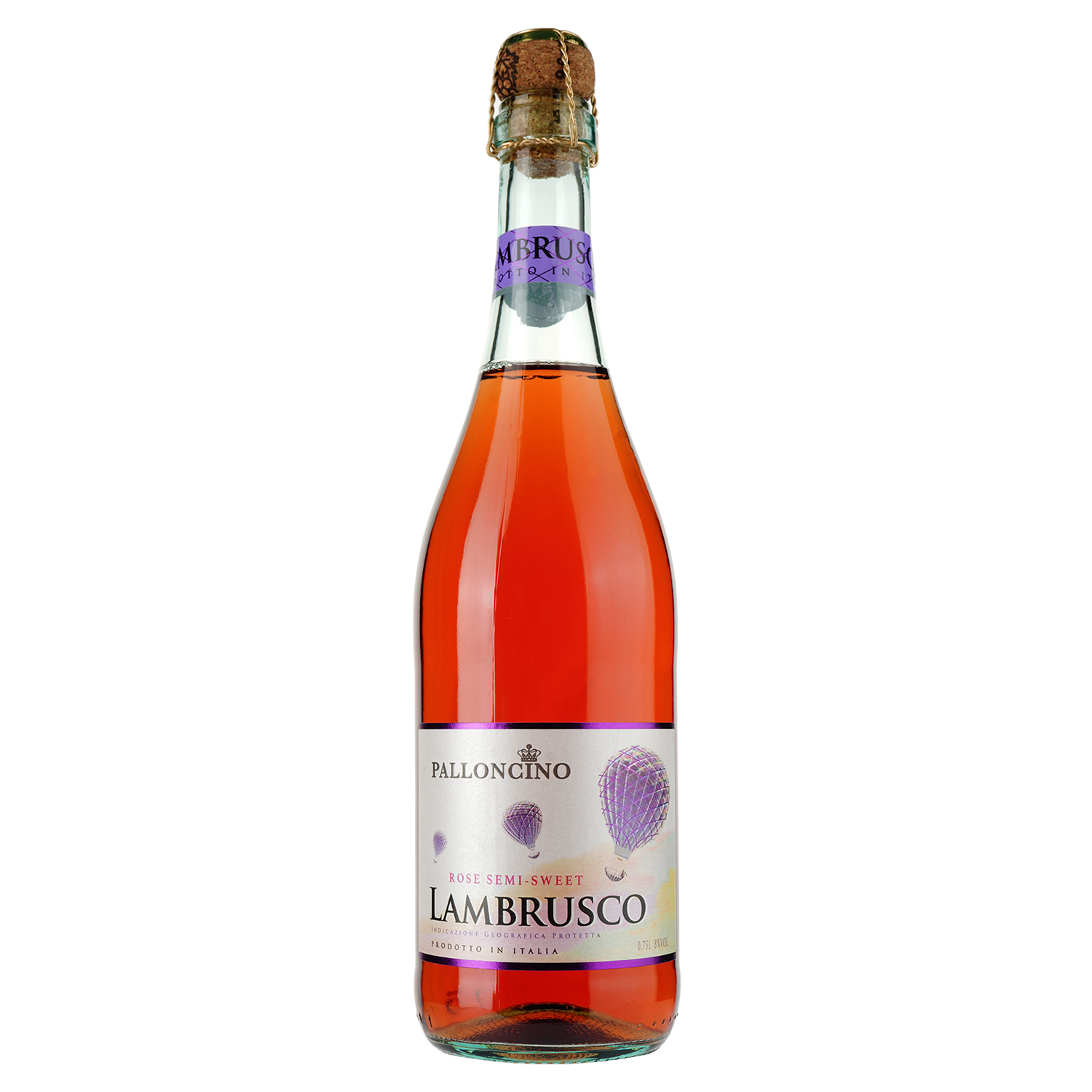 Игристое вино Palloncino Lambrusco, розовое, полусладкое, 8%, 0,75 л - фото 1