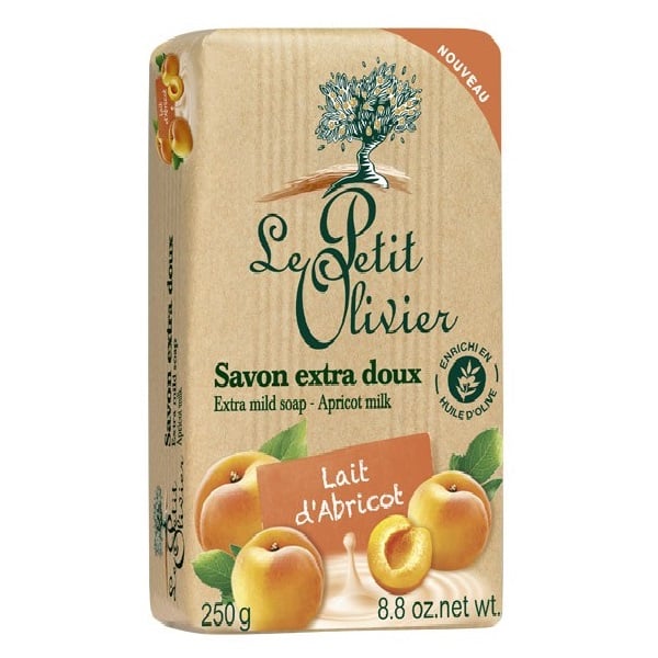 Мыло экстранежное Le Petit Olivier 100% vegetal oils soap, абрикос, молоко, 250 г (3549620005615) - фото 1