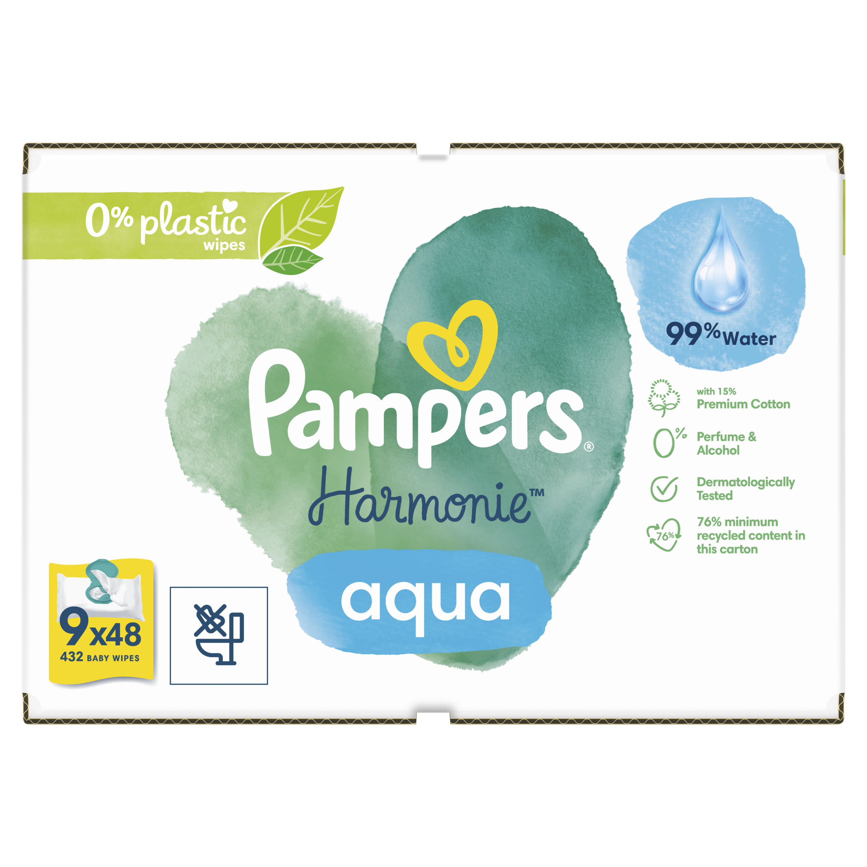 Детские влажные салфетки Pampers Harmonie Aqua 432 шт. (9 уп. по 48 шт.) - фото 2