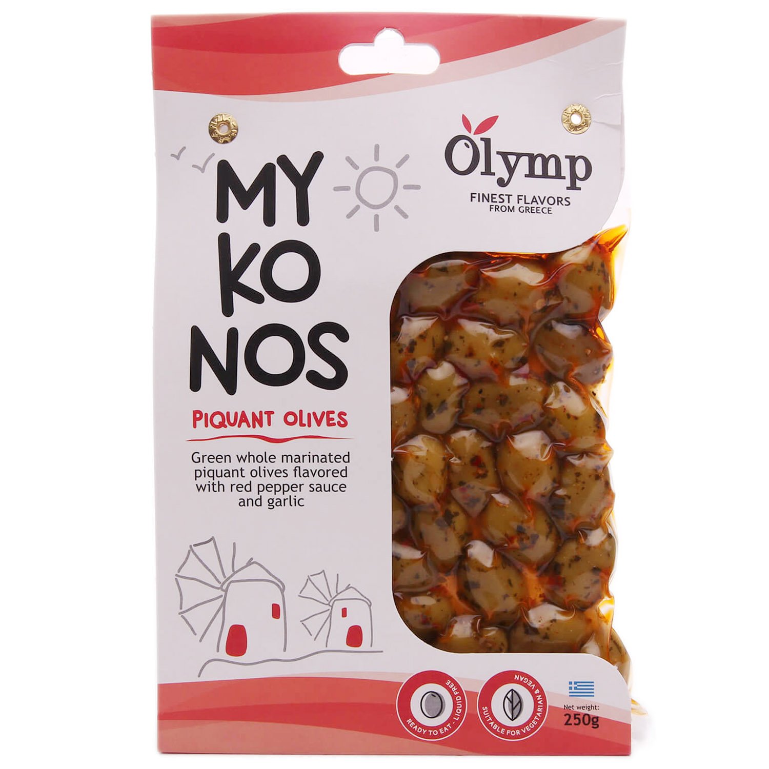 Оливки Olymp Mykonos зеленые острый перец и травы 250 г (810453) - фото 1