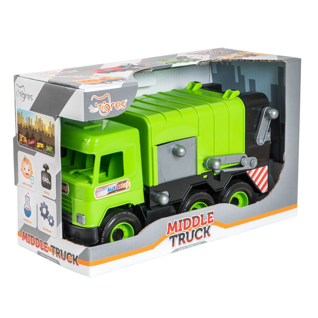 Машинка Tigres Middle Truck Мусоровоз зеленая (39484) - фото 4