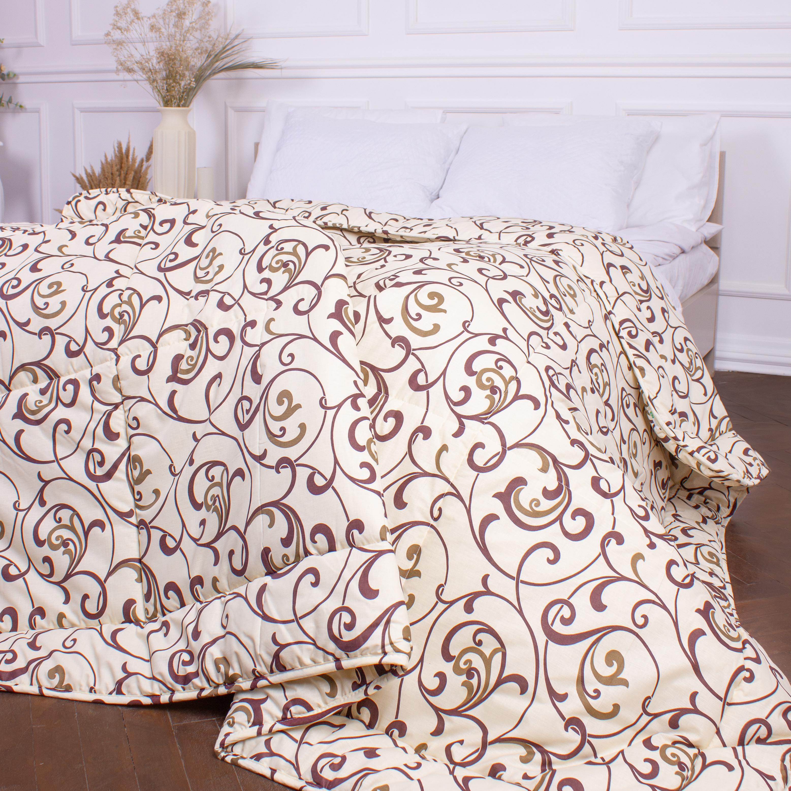 Одеяло шерстяное MirSon №018, зимнее, 155x215 см, бежевое с узором - фото 5