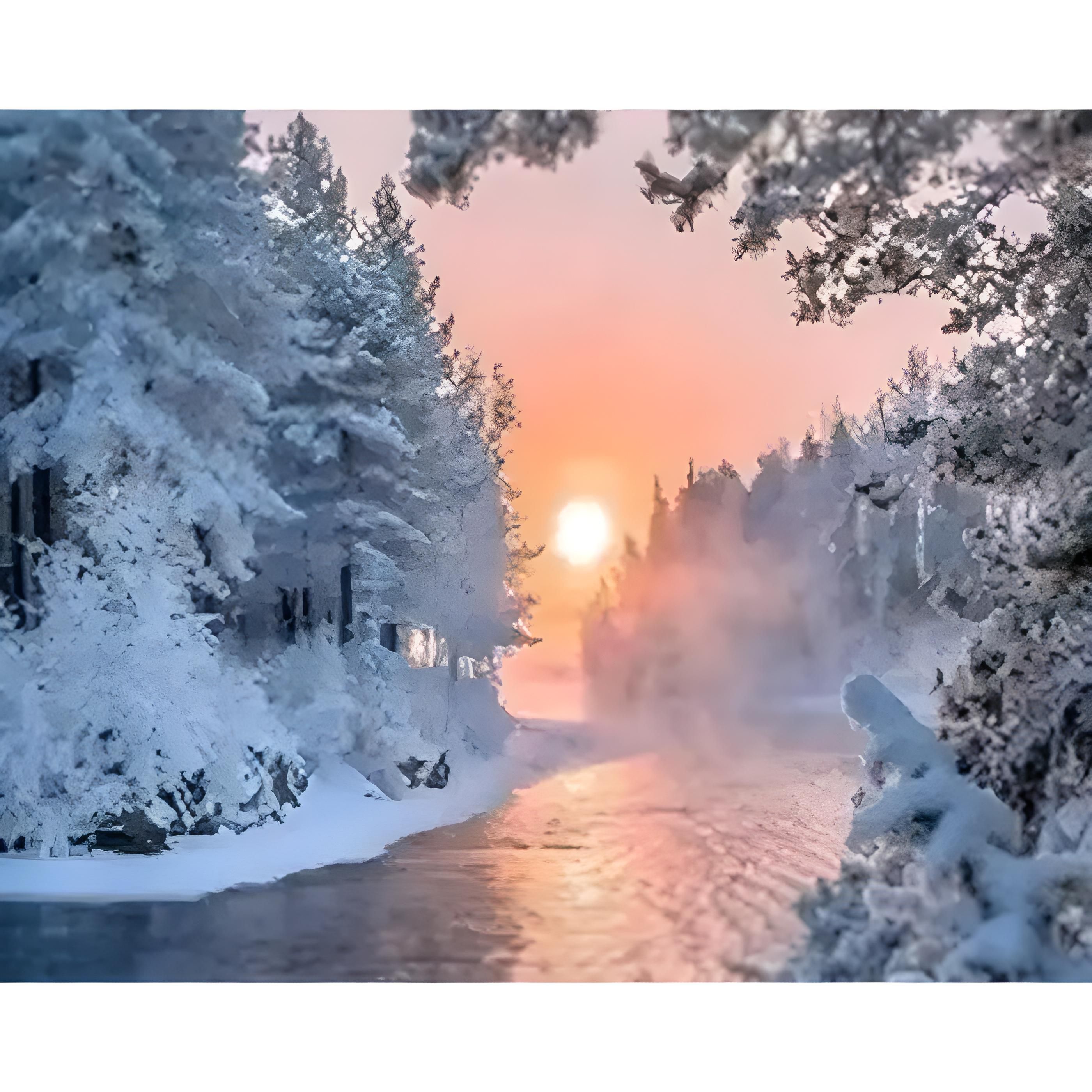 Алмазна мозаїка Josef Otten Зимове сонце Зима зі стразами на підрамнику 40х50 см (1505580266.0) - фото 1