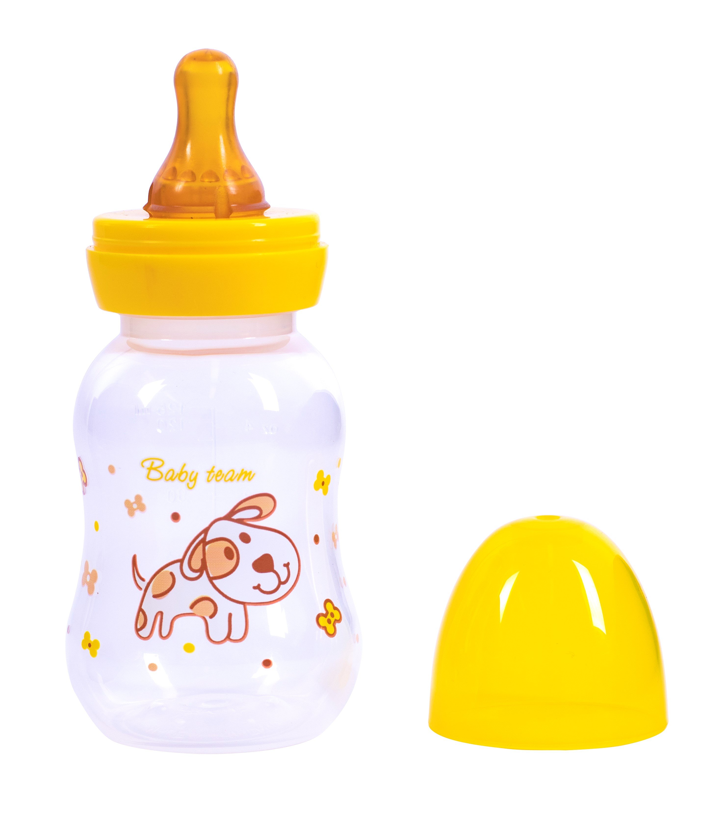 Бутылочка для кормления Baby Team, с латексной соской, 125 мл, желтый (1300_желтый) - фото 2