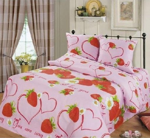 Комплект постельного белья Lotus Top Dreams Cotton Клубника, евростандарт, розовый, 4 единицы (5272) - фото 1