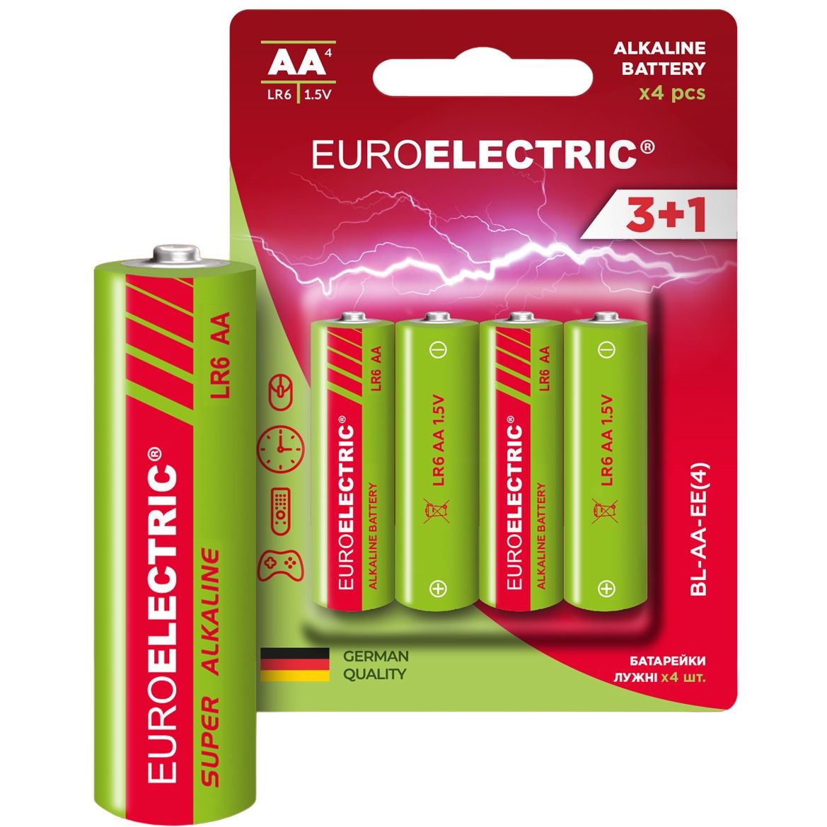 Батарейки Euroelectric AA LR6 1,5V, 4 шт. - фото 1