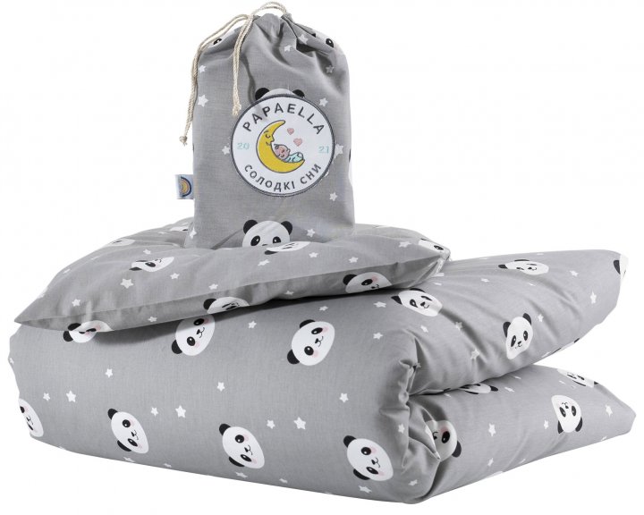 Комплект постільної білизни для немовлят в ліжечко Papaella Панда, сірий, 135х100 см (8-33346) - фото 1