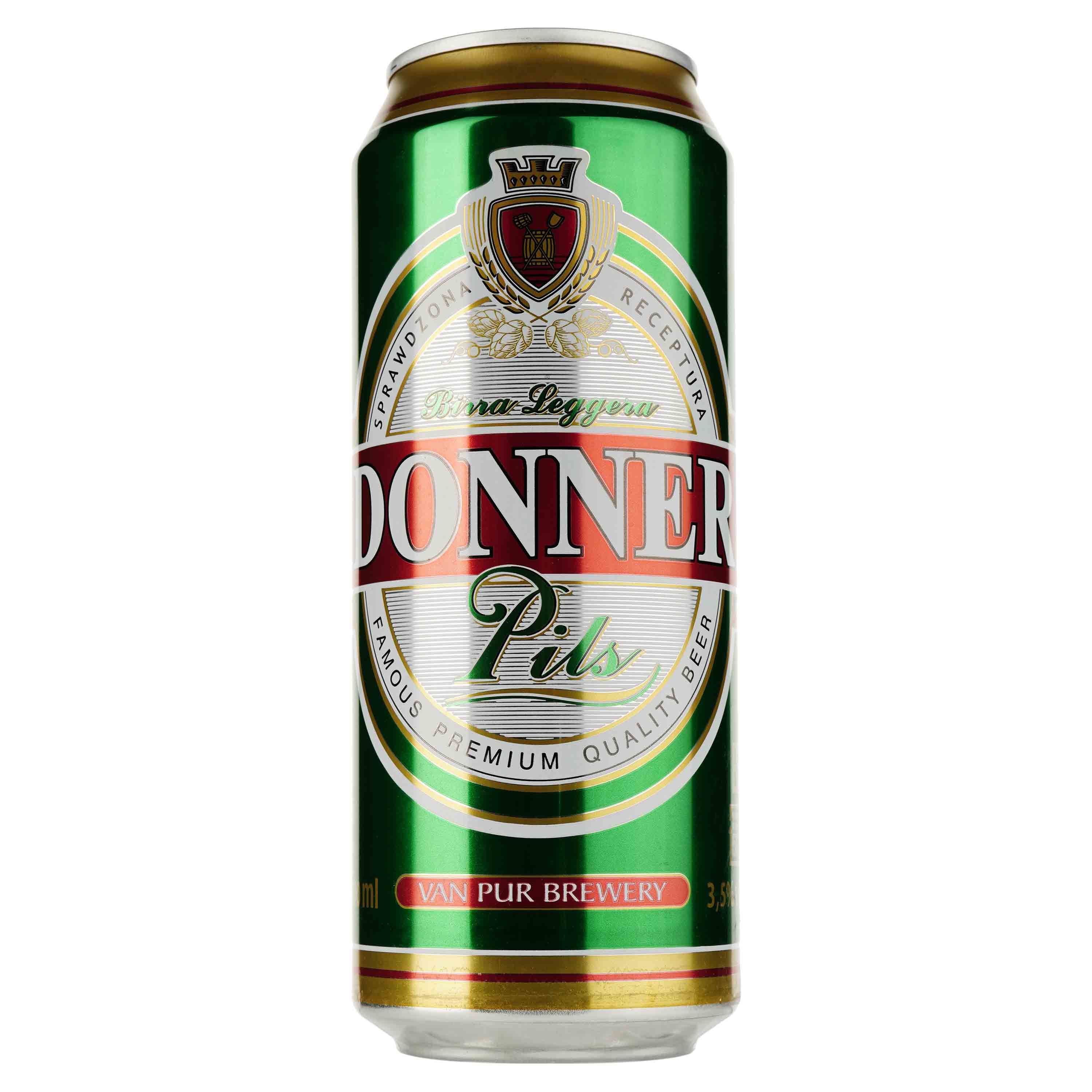 Пиво Donner Pils світле, 3.5%, з/б, 0.5 л - фото 1