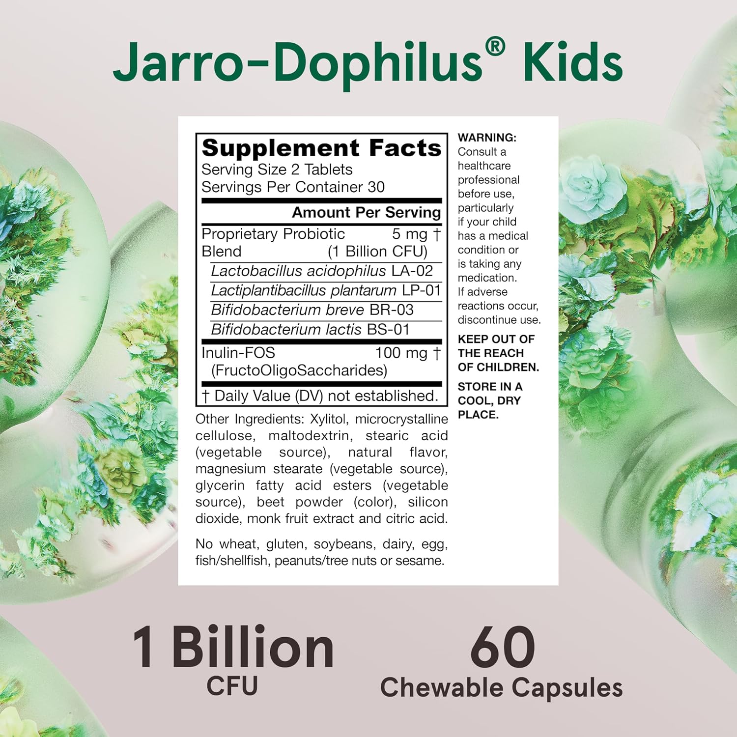 Пробіотики Jarrow Formulas Jarro-Dophilus Kids Probiotic + Prebiotic зі смаком малини 1 млрд 60 жувальних таблеток - фото 7