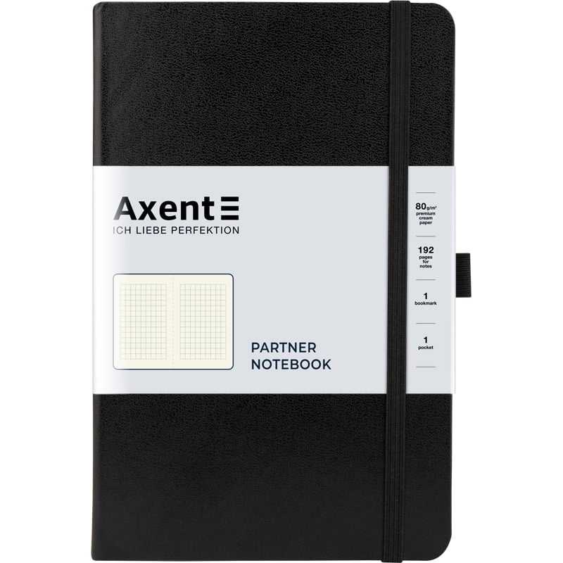 Книга записная Axent Partner A5- в клеточку 96 листов черная (8201-01-A) - фото 1