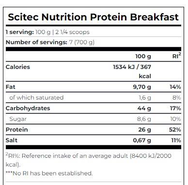 Протеиновый завтрак Scitec Nutrition Protein Breakfast Strawberry 700 г - фото 2