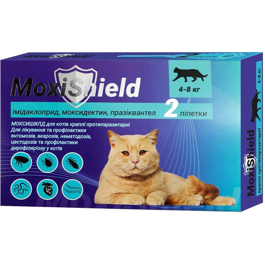 Краплі протипаразитарні Fipromax MoxiShield для котів 4-8 кг 2 піпетки 0.8 мл - фото 1