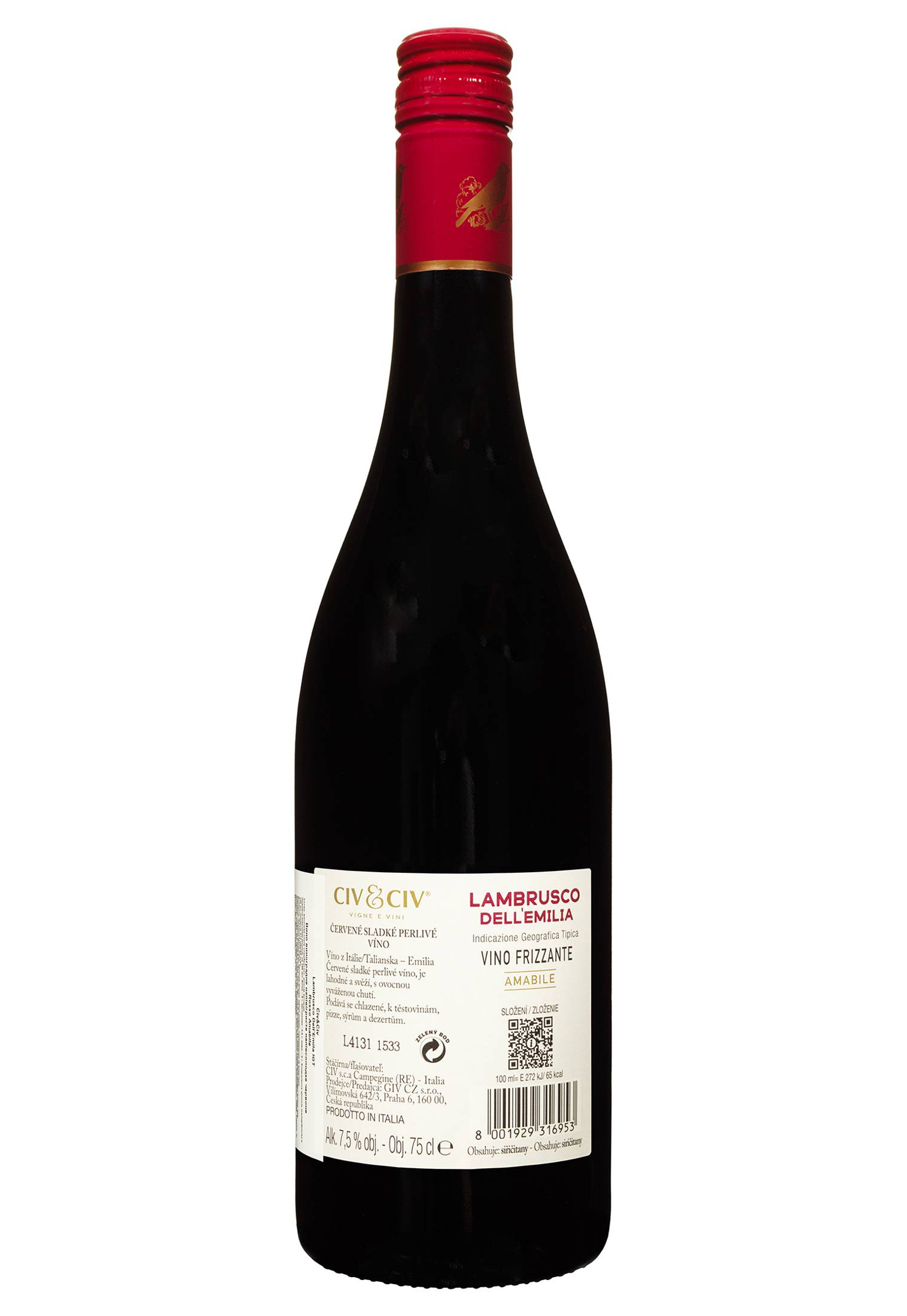 Вино полуигристое Civ&Civ Lambrusco dell'Emilia Rosso Amabile полусладкое красное 0.75 л - фото 2