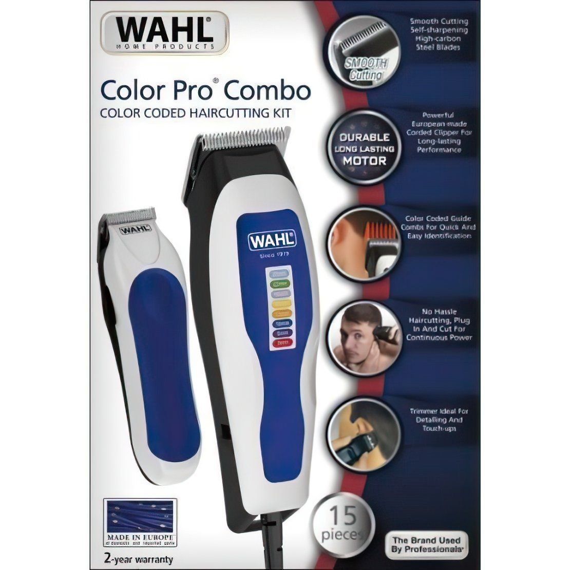 Машинка для стрижки Wahl Color Pro Combo бело-синяя - фото 5