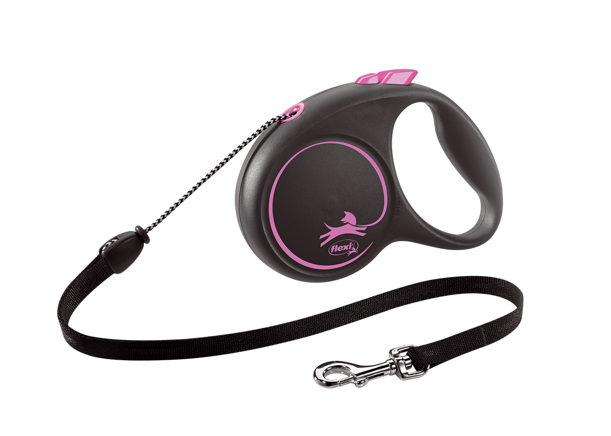 Повідець-рулетка Flexi Black Design M, для собак до 20 кг, трос 5 м, чорний з рожевим (FU22C5.251.S CP) - фото 1