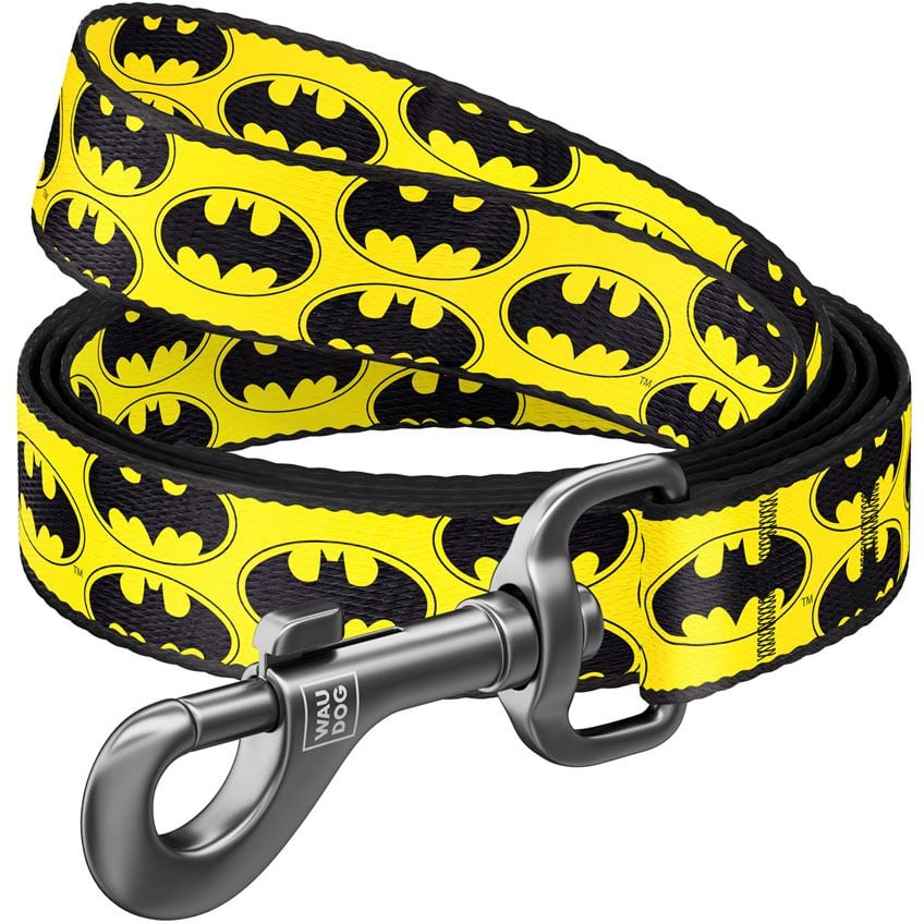 Повідець для собак Waudog Nylon Бетмен Лого, нейлоновий, S, 122х1,5 см, жовтий - фото 1