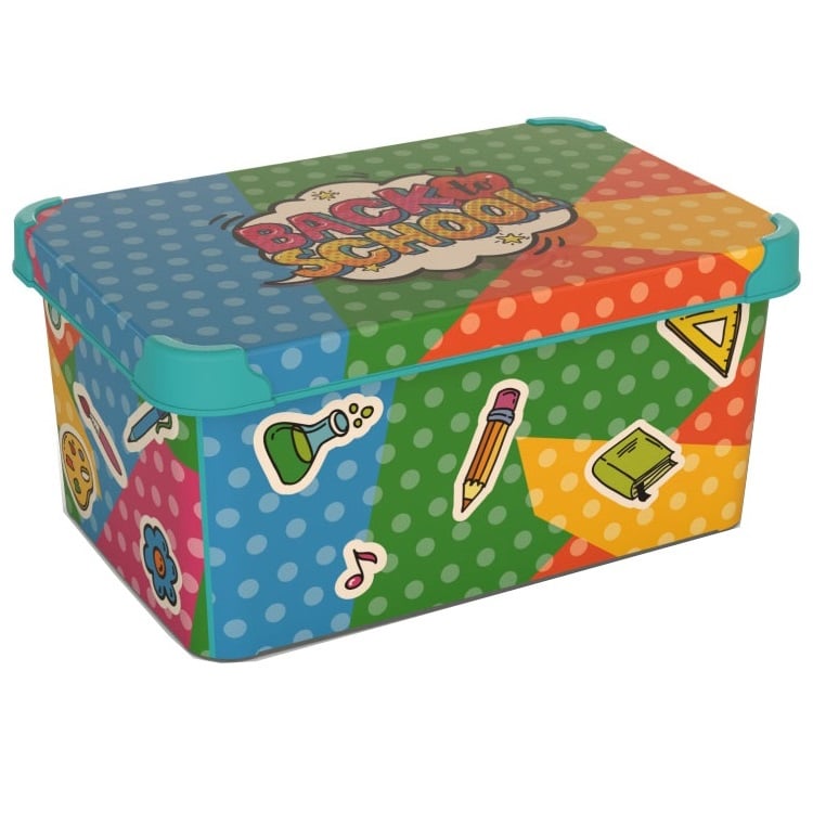 Коробка Qutu Style Box Back to School, з кришкою, 20 л, 24х30х41 см, різнокольорова (STYLE BOX з/кр. BACK TO SCHOOL 20л.) - фото 1