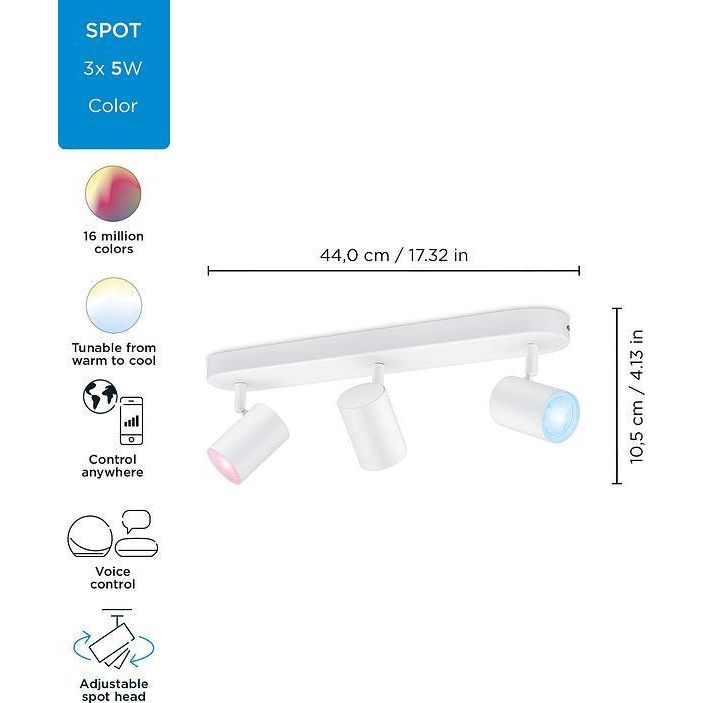Світильник точковий WiZ Imageo Spots Wi-Fi накладний розумний 3x5W 2200-6500K RGB білий (929002658901) - фото 5