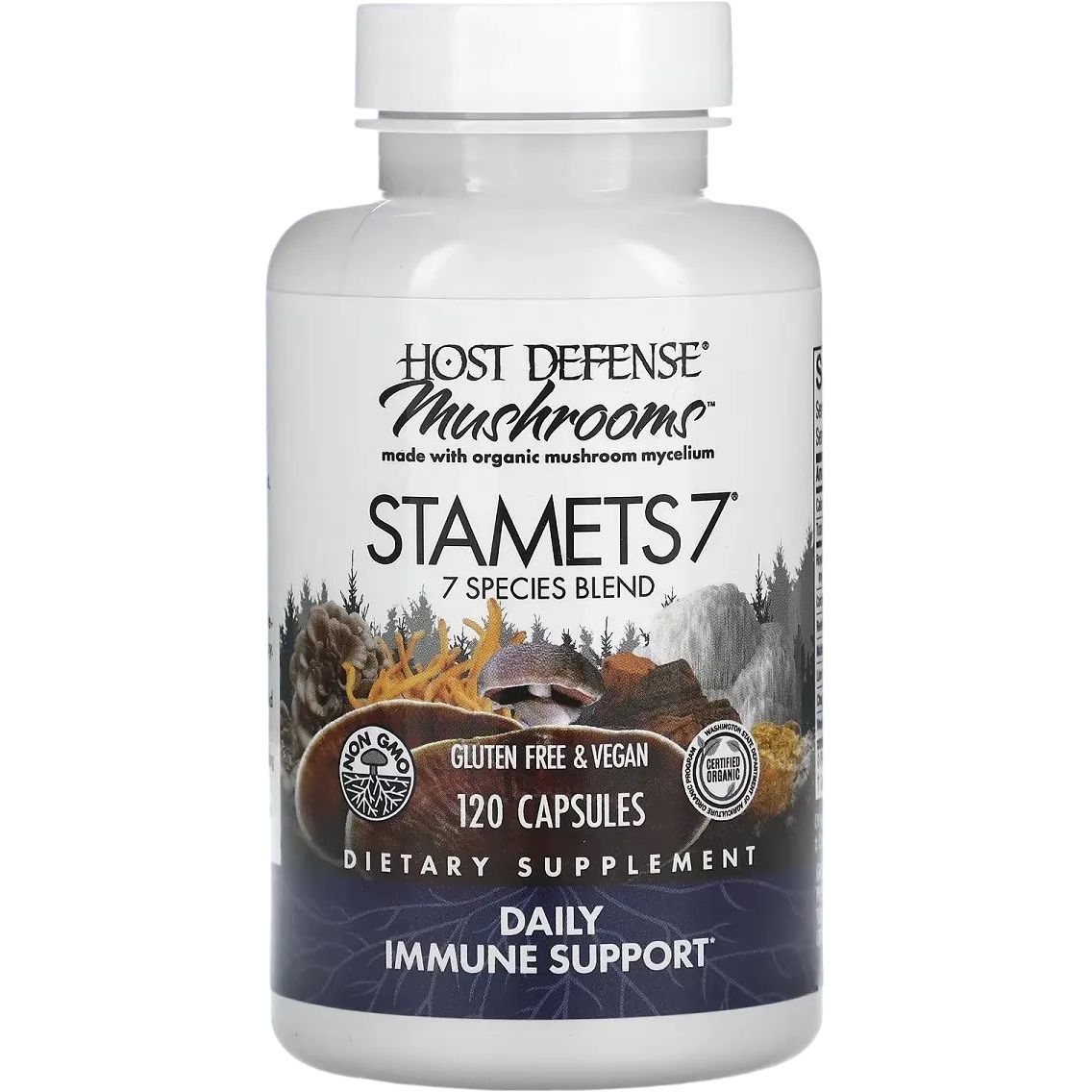 Ежедневная поддержка иммунитета комплекса из 7 грибов Fungi Perfecti Stamets 7 Daily Immune Support 120 вегетарианских капсул - фото 1