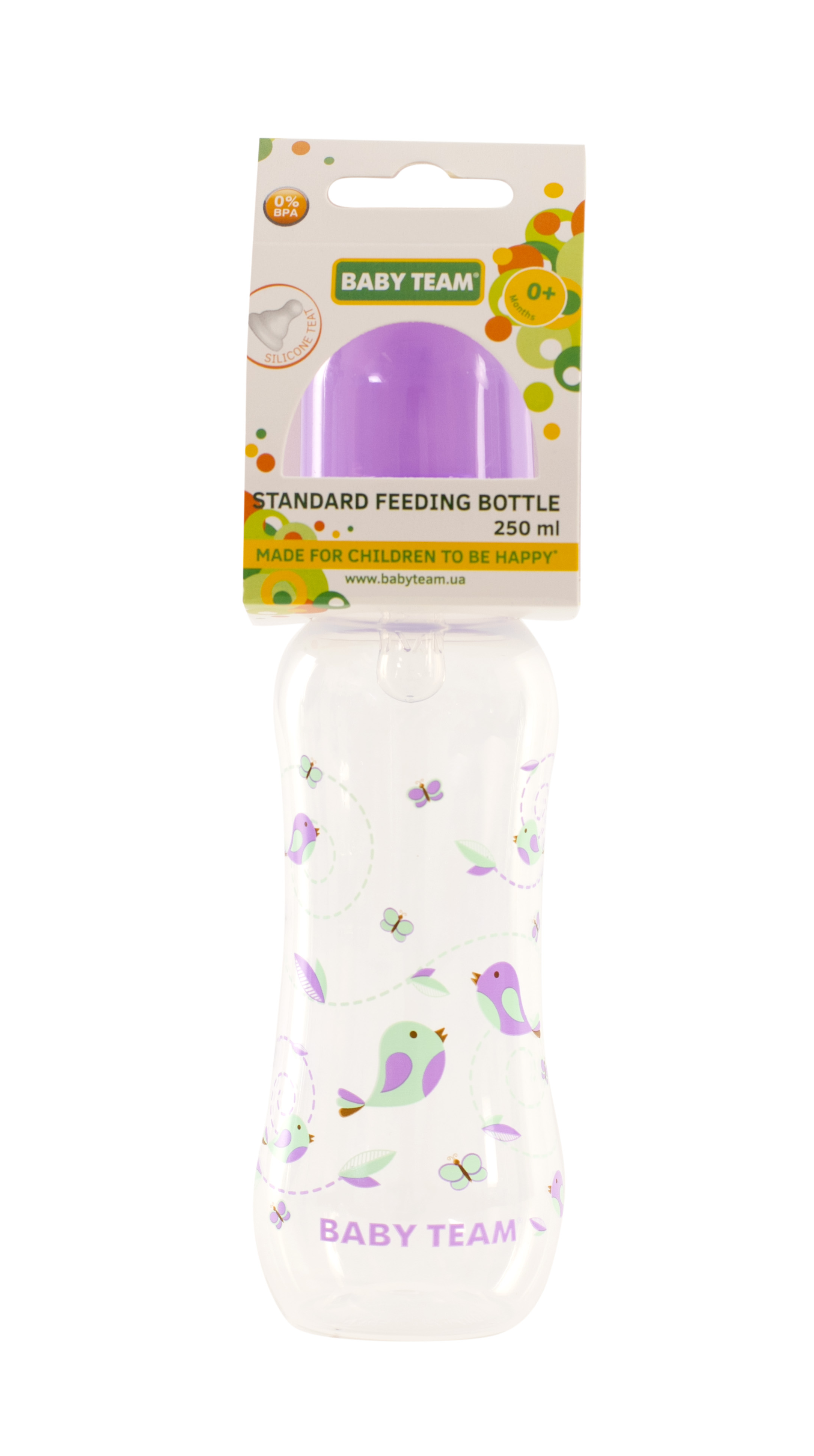 Пляшечка для годування Baby Team, з талією та силіконовою соскою, 250 мл, фіолетовий (1121_фиолетовый) - фото 3